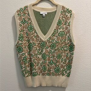 current air from Anthropologie Green cream Floral Knit Sweater Vest, size M